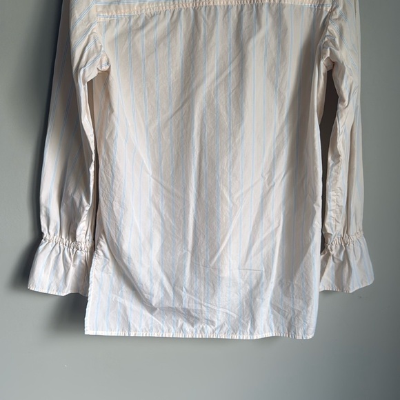 FRAME Ruffle Cuff Cotton Shirt In Light Pink Multi XS - Picture 10 of 14